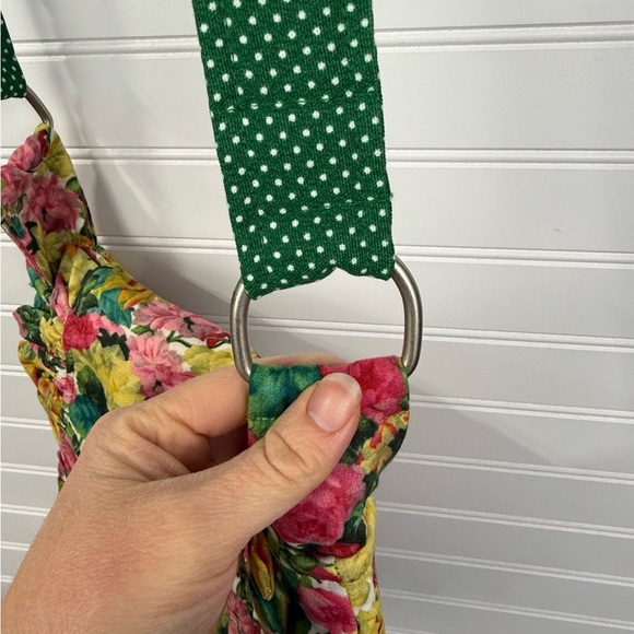 Floral & green polka dot cloth crossbody handmade purse. One size. - Picture 5 of 9